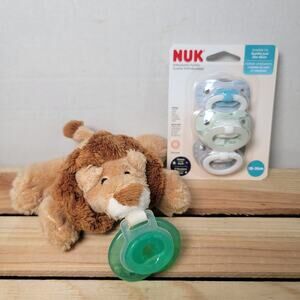 5" Lion Nookum Plush Green Pacifier + 3 NUK Glow In The Dark Pacifiers (NEW)